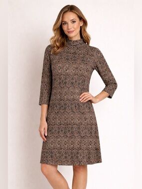 J. McLaughlin Snake Print Mock Neck Dress Small Geometric Stretch Knit A-Line